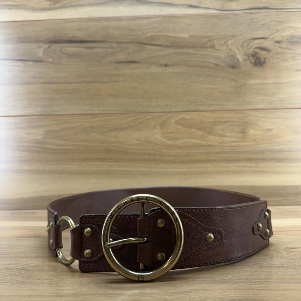 Michael Kors Women's Y2K Vintage Wide Belt Size L Brown Leather Boho Festival